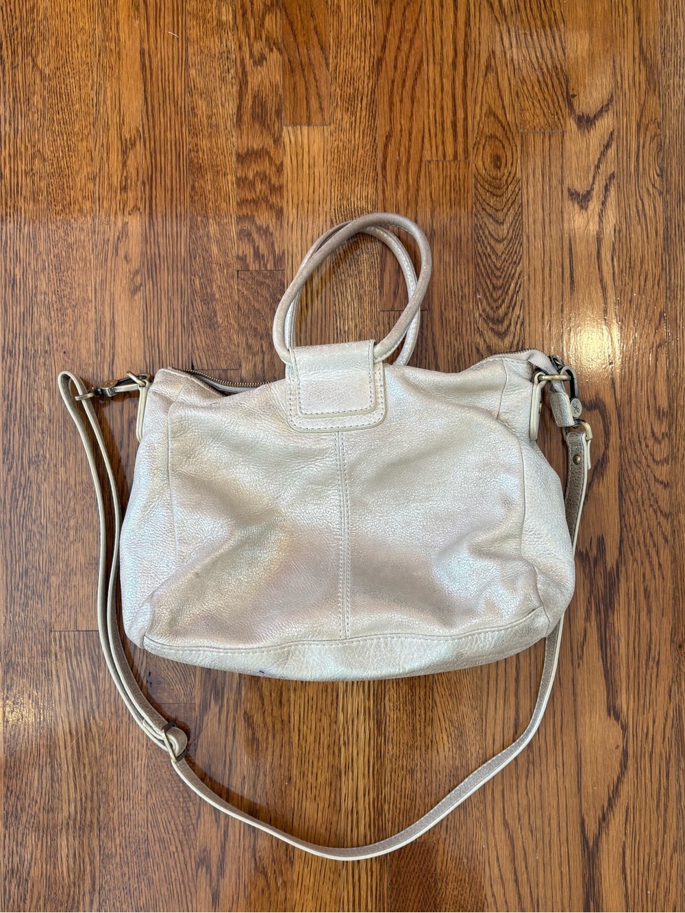 Hobo Sheila Satchel Bag in Light Metallic Gold Beige